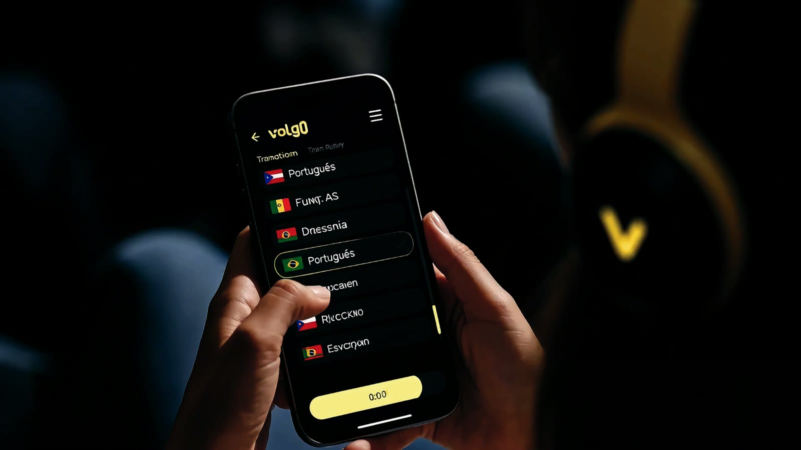 A phone showing the list of languages an attendee can listen in